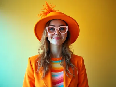 Portrait Of A Stylish Woman In Orange Hat