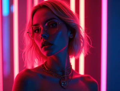 Portrait Of A Young Woman With Neon Lighting