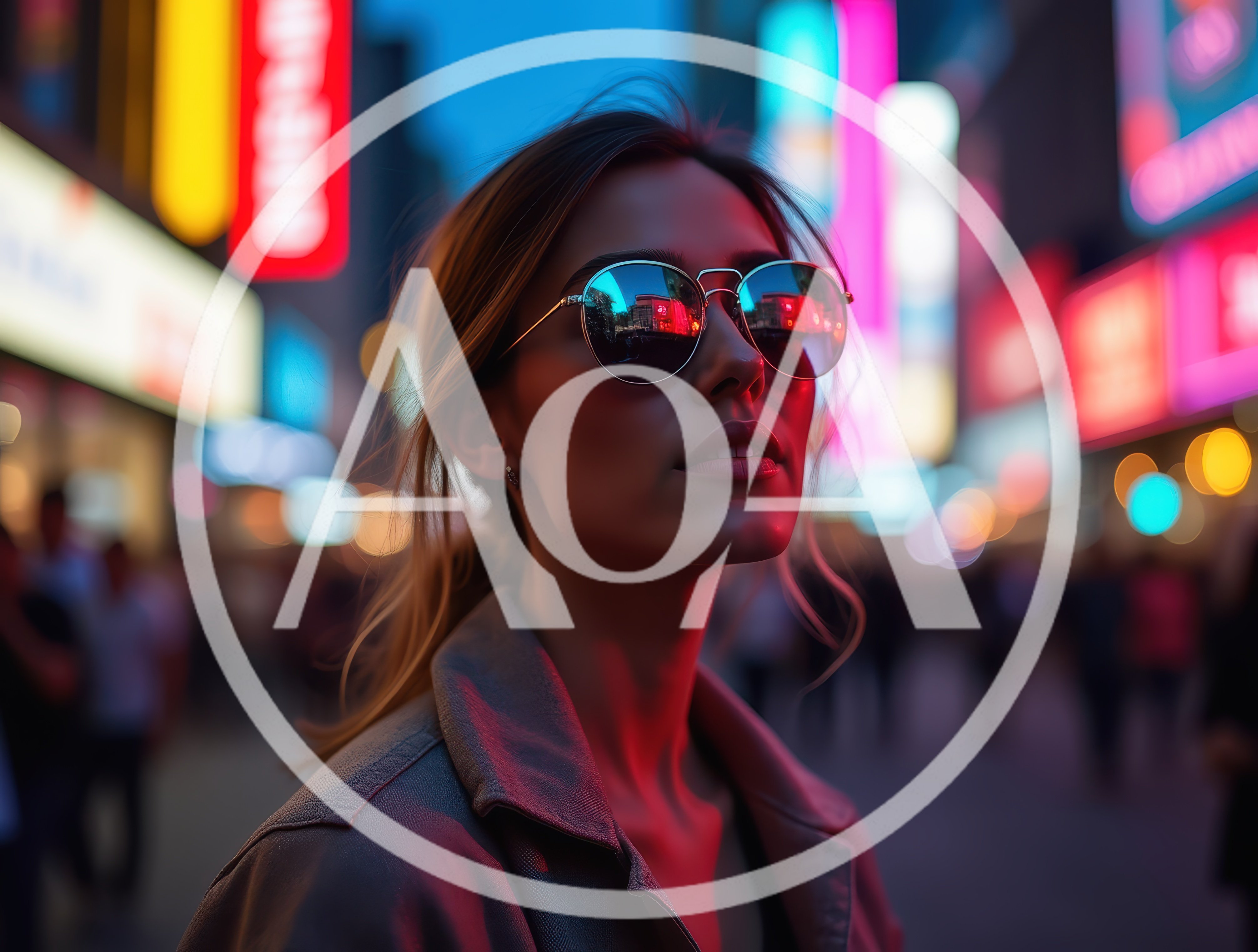 Stylish Woman Wearing Sunglasses In Neon Lit City
