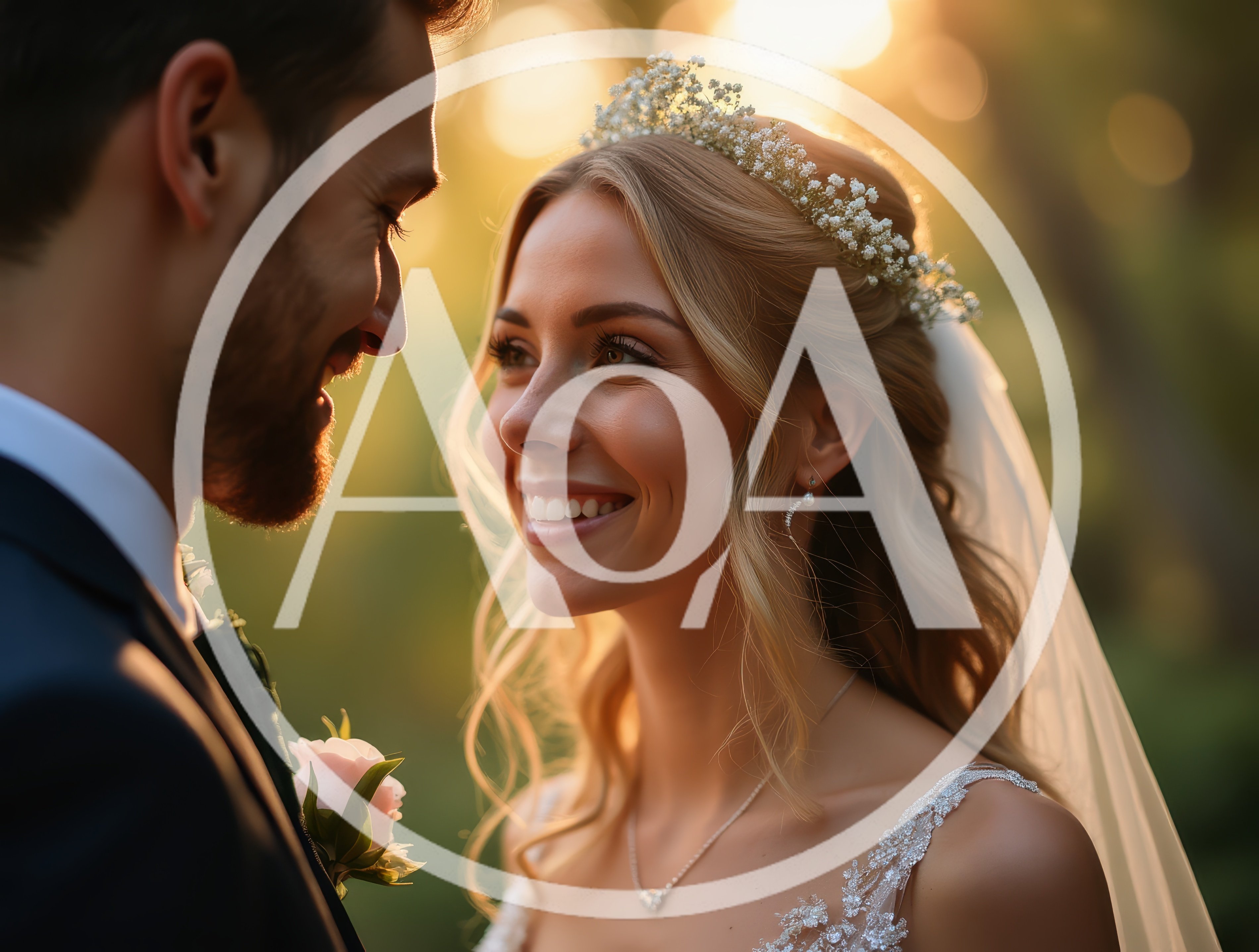 Romantic Newlywed Couple Gazing Lovingly At Sunset