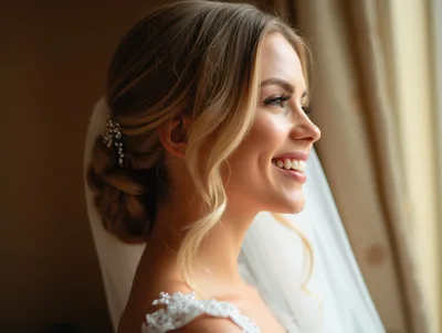 Beautiful Bride Smiling Near A Window