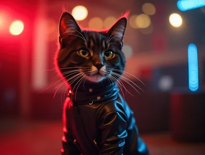 Cool Tabby Cat Wearing A Black Leather Jacket