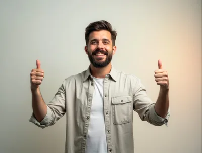 Smiling Man Giving Double Thumbs Up