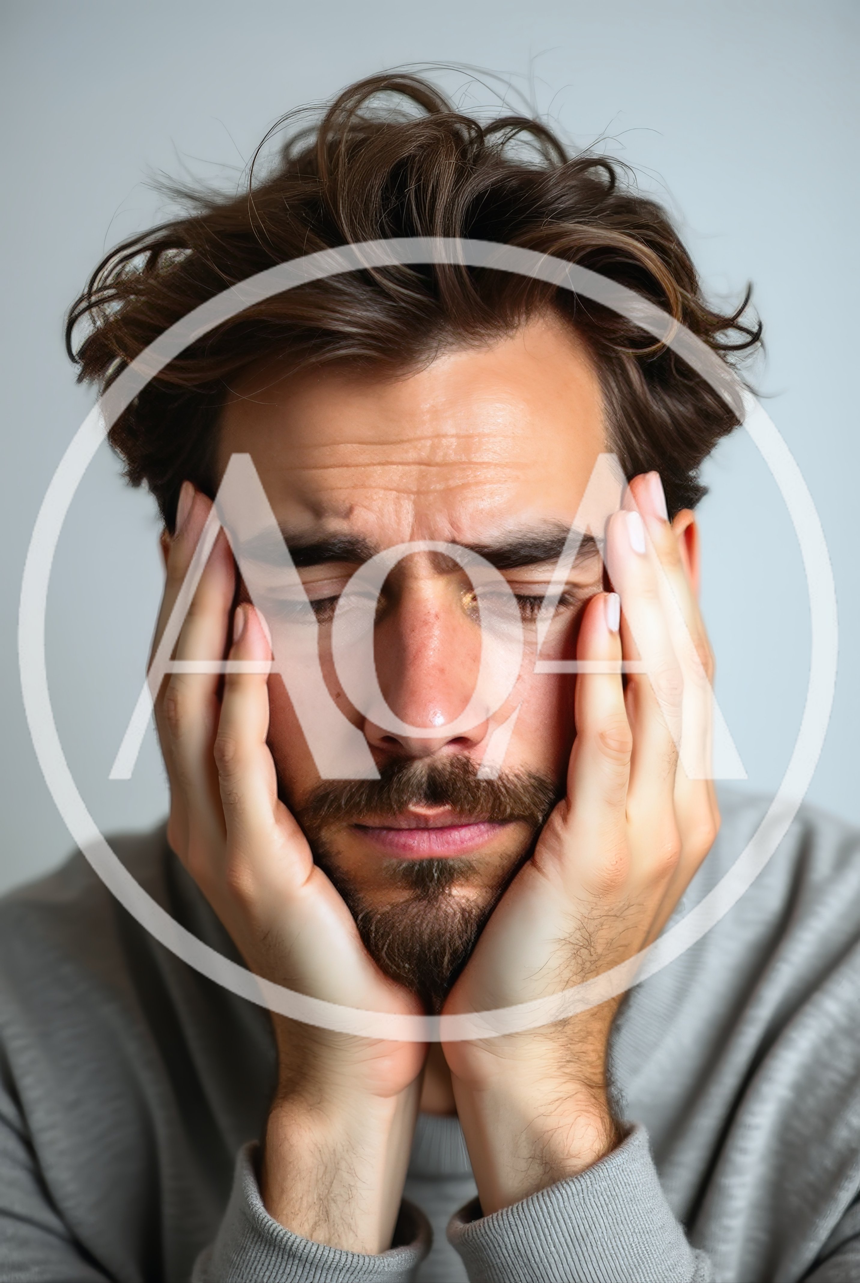 Stressed Man Holding Head In Hands