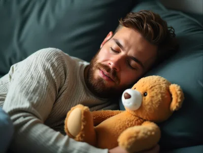 Young Man Sleeping Peacefully With A Teddy Bear