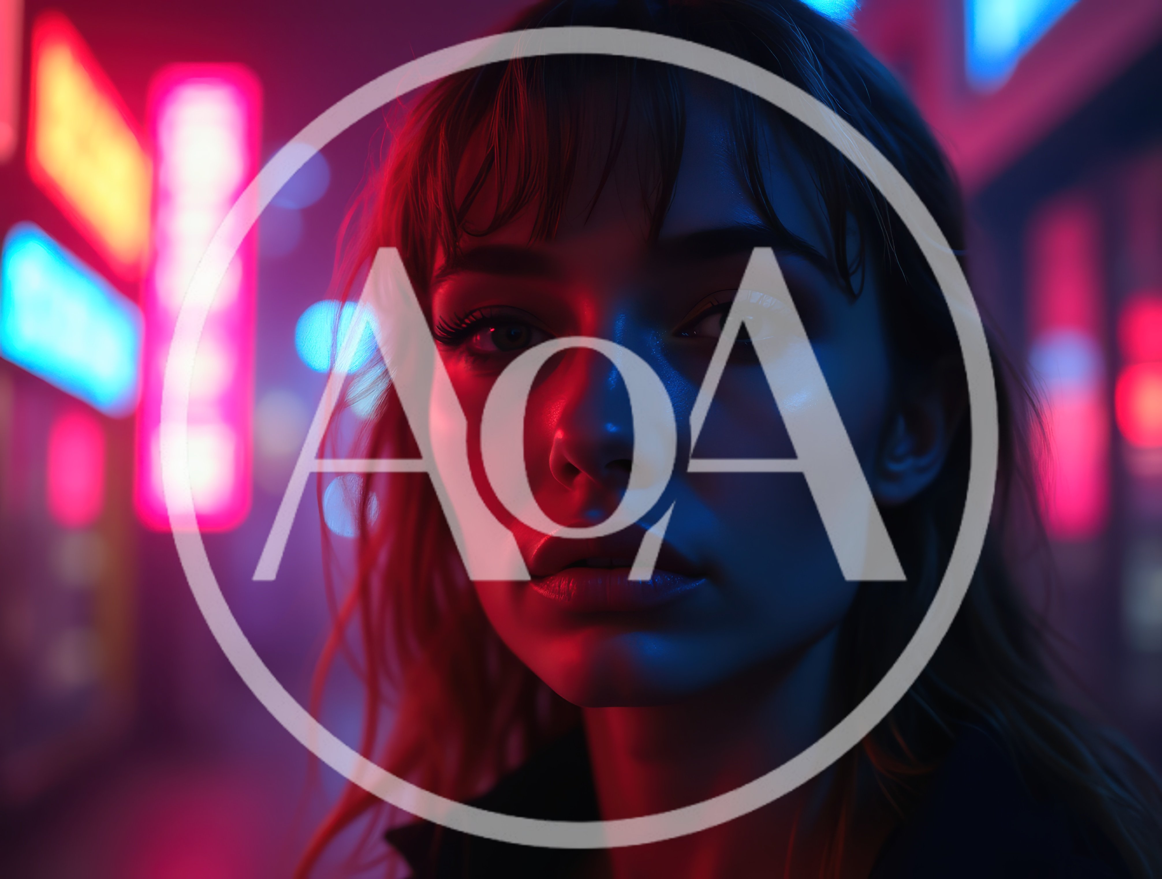 Portrait Of A Young Woman In Neon City Lights