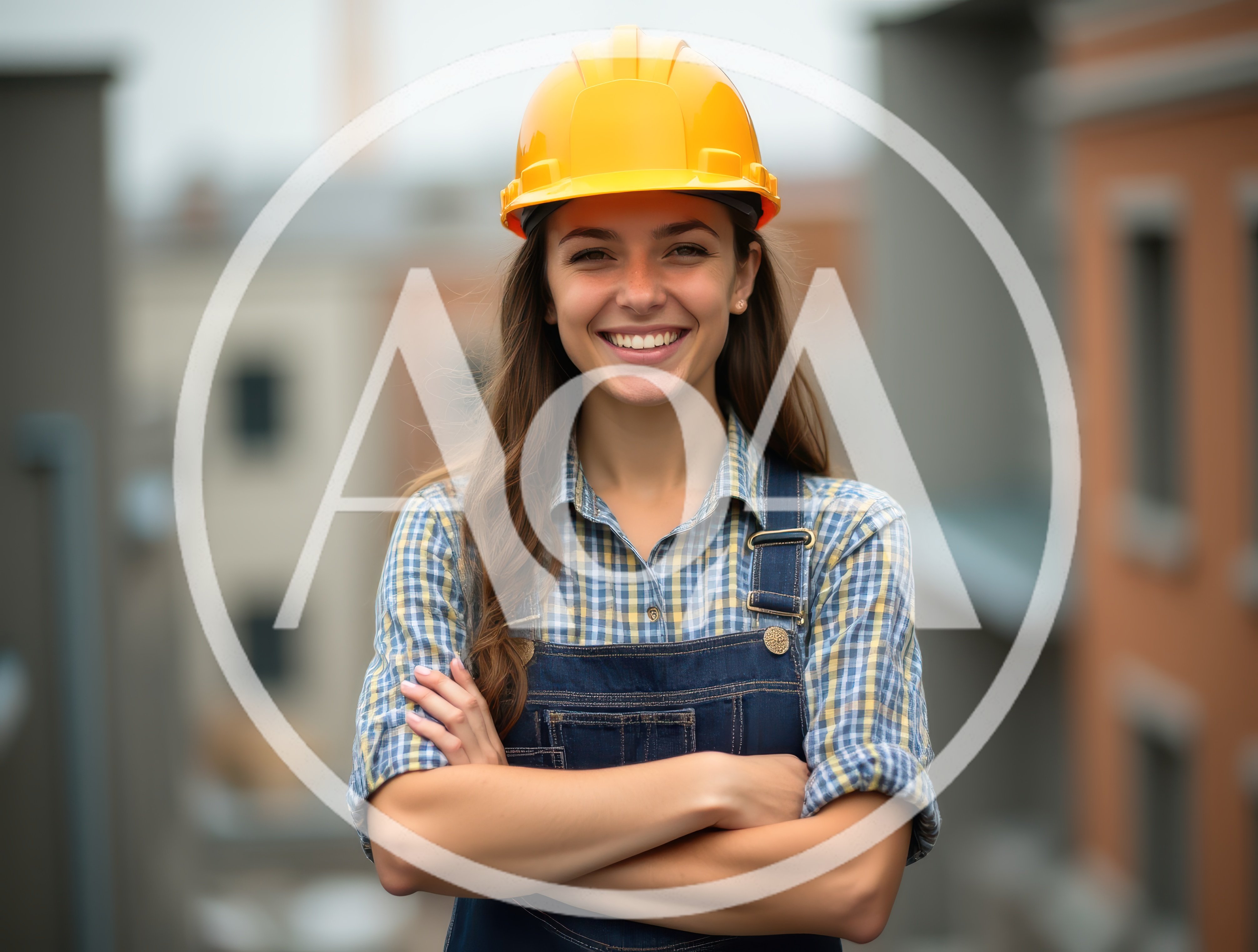Smiling Female Construction Worker Wearing Hard Hat
