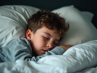 Young Boy Sleeping Peacefully In Bed