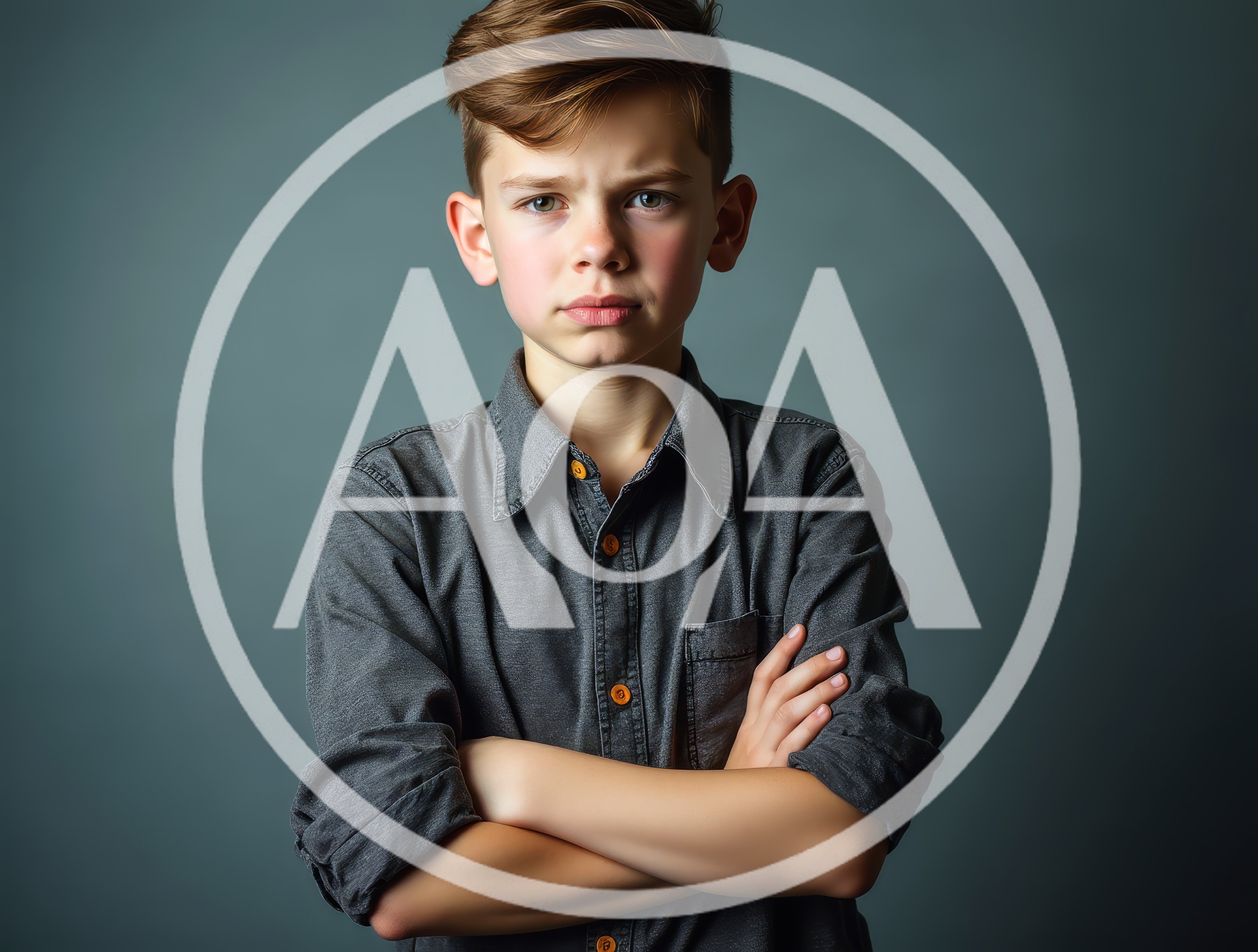 Portrait Of A Serious Young Boy With Crossed Arms