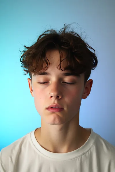 Young Man With Closed Eyes Against Blue Background
