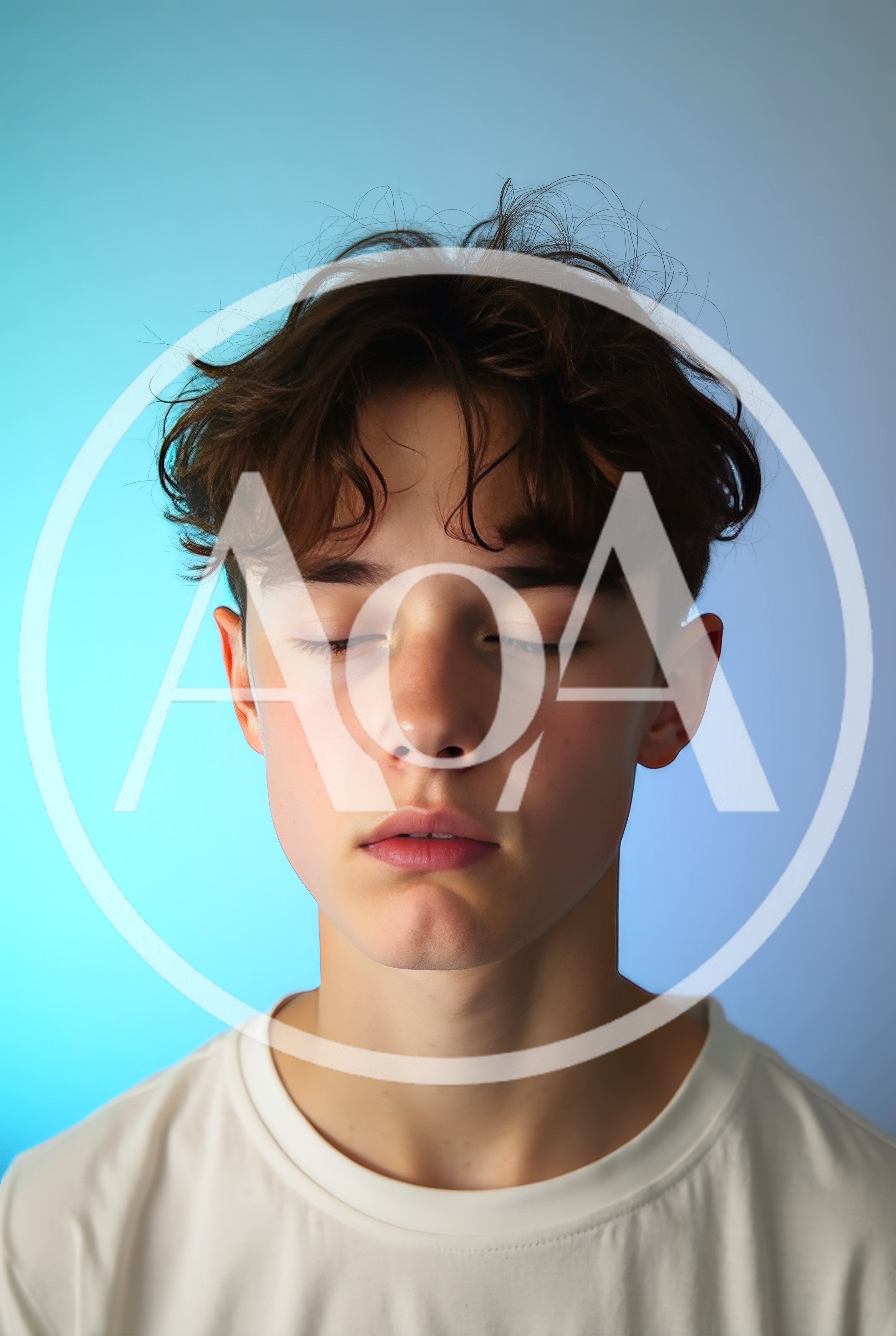 Young Man With Closed Eyes Against Blue Background