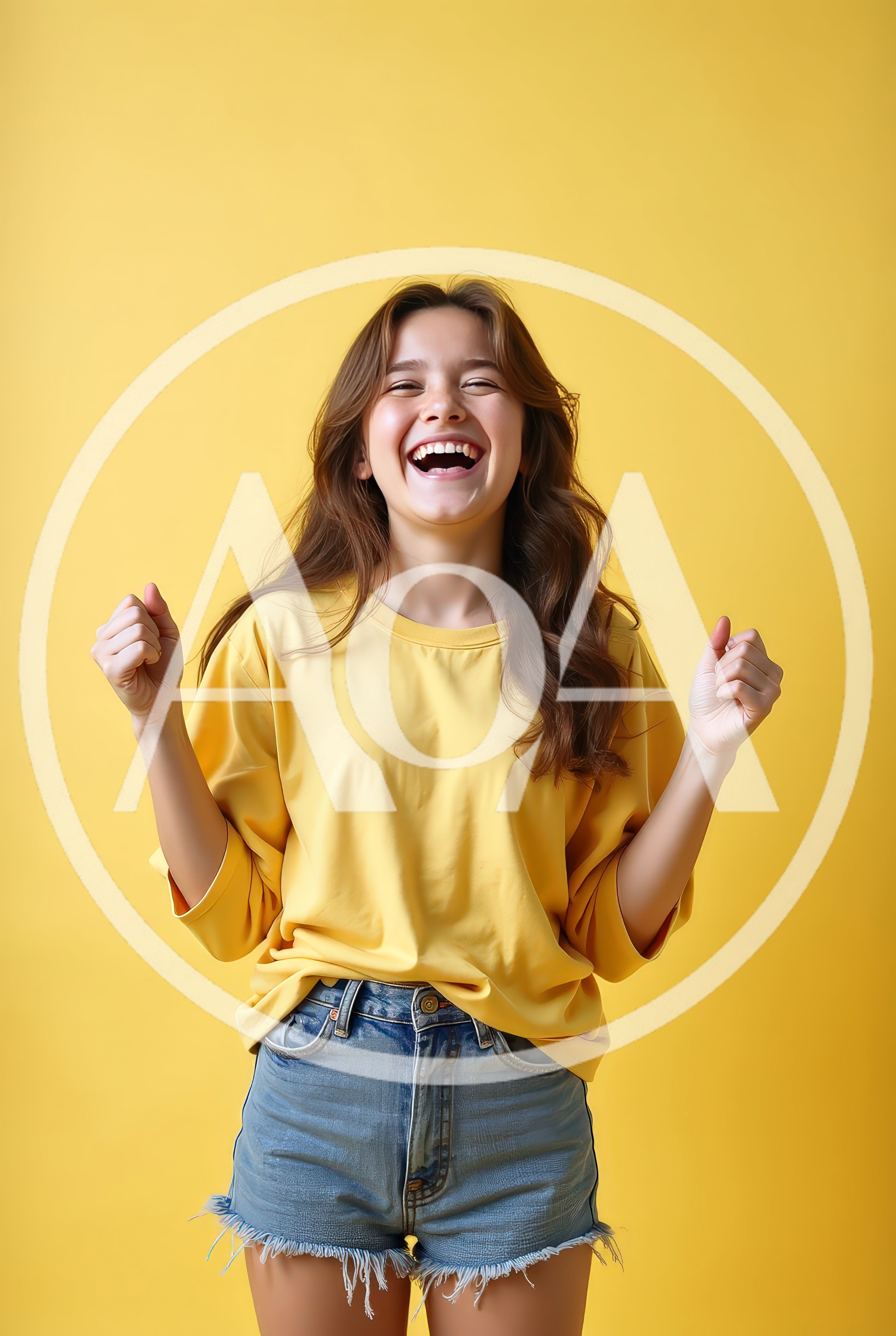 Excited Young Woman Celebrating Success Against Yellow Background