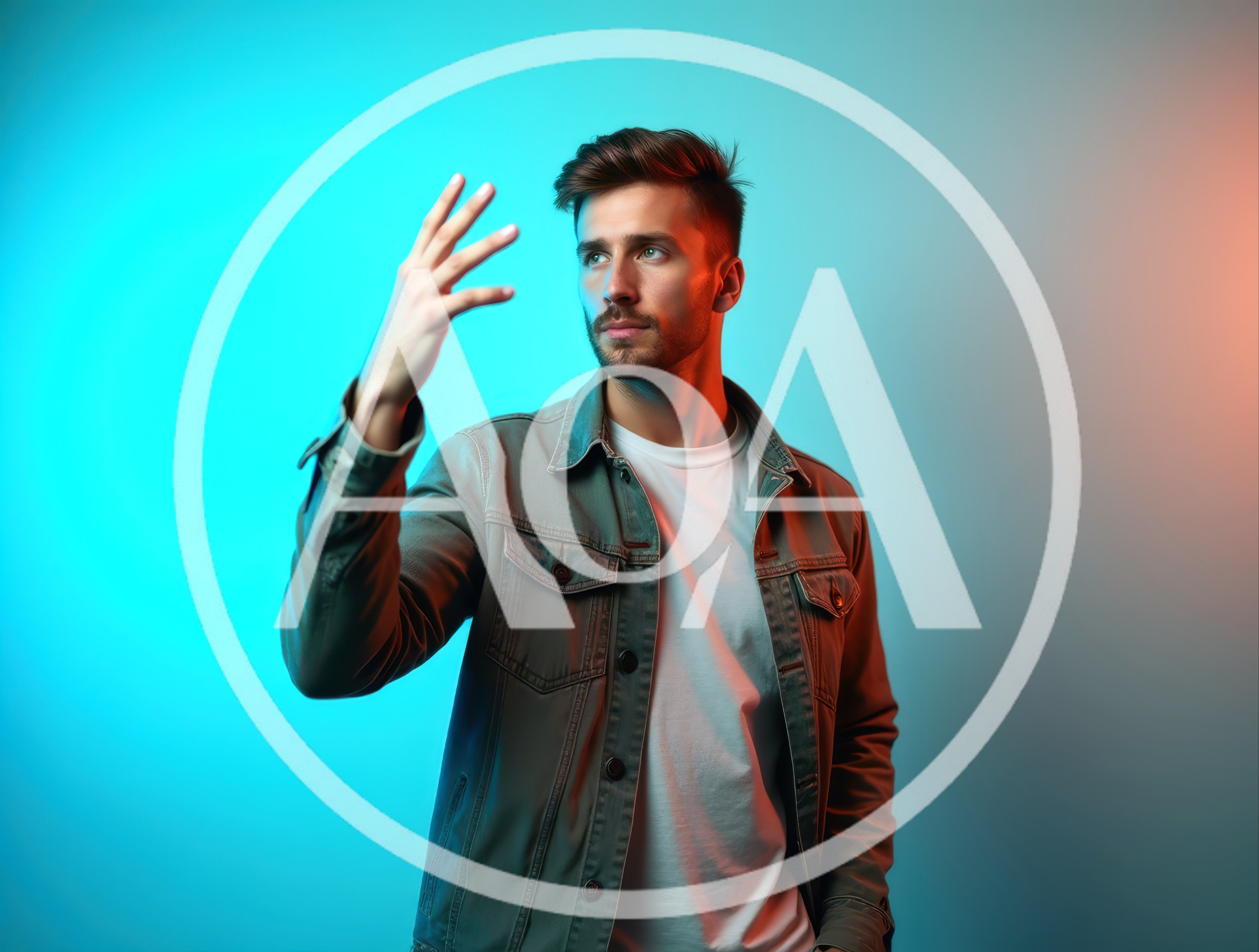 Young Man Gesturing With Hand In Studio Lighting