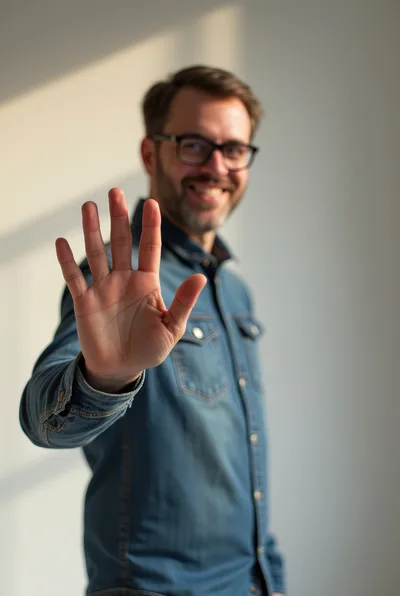 Man Holding Up Hand In Stop Gesture