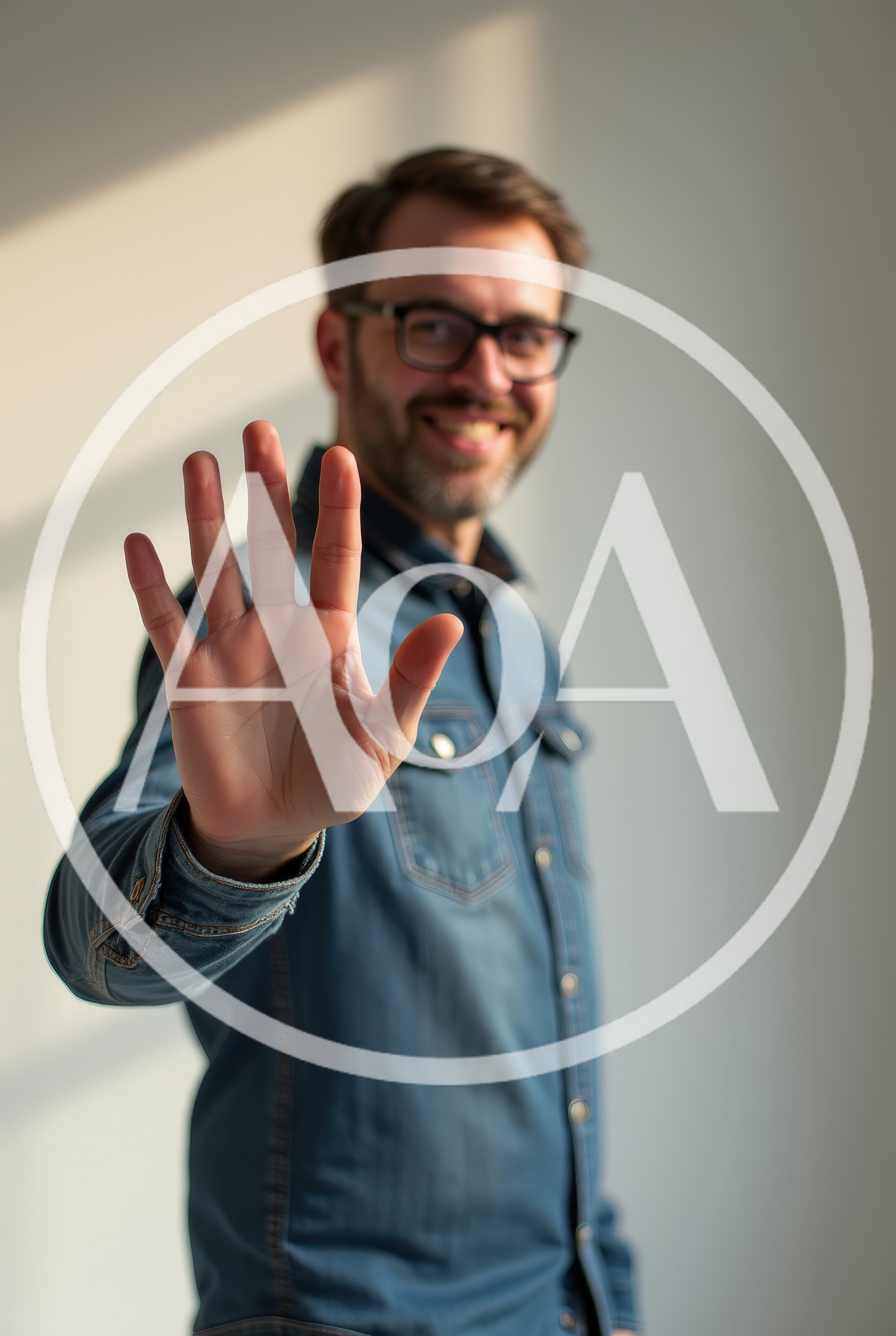 Man Holding Up Hand In Stop Gesture