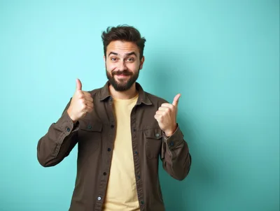 Young Man Giving Double Thumbs Up Gesture