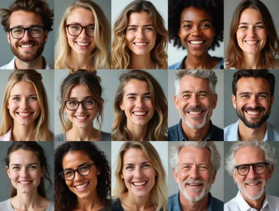Diverse Group Of Smiling People Portraits