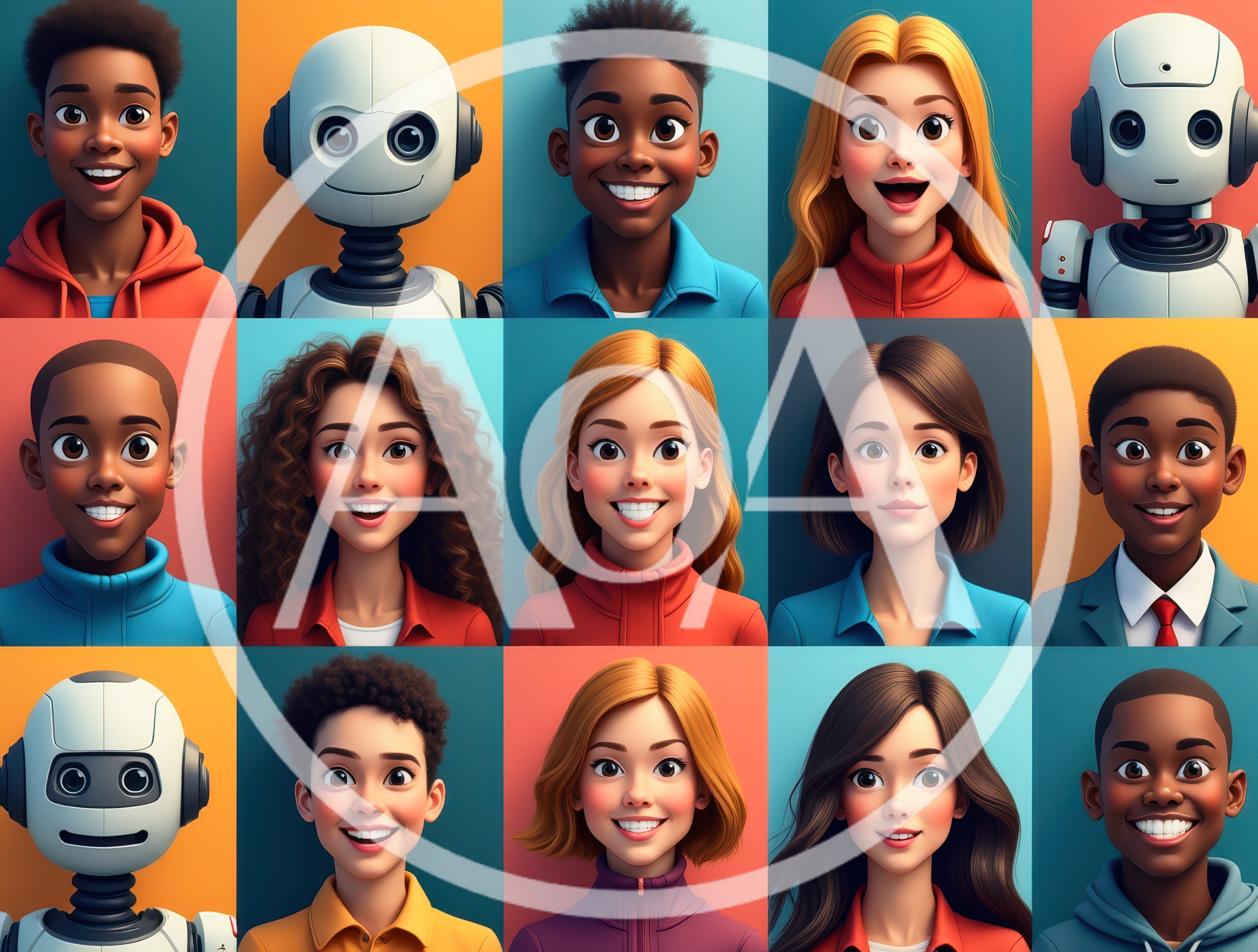 Diverse Grid Of Animated Human And Robot Portraits
