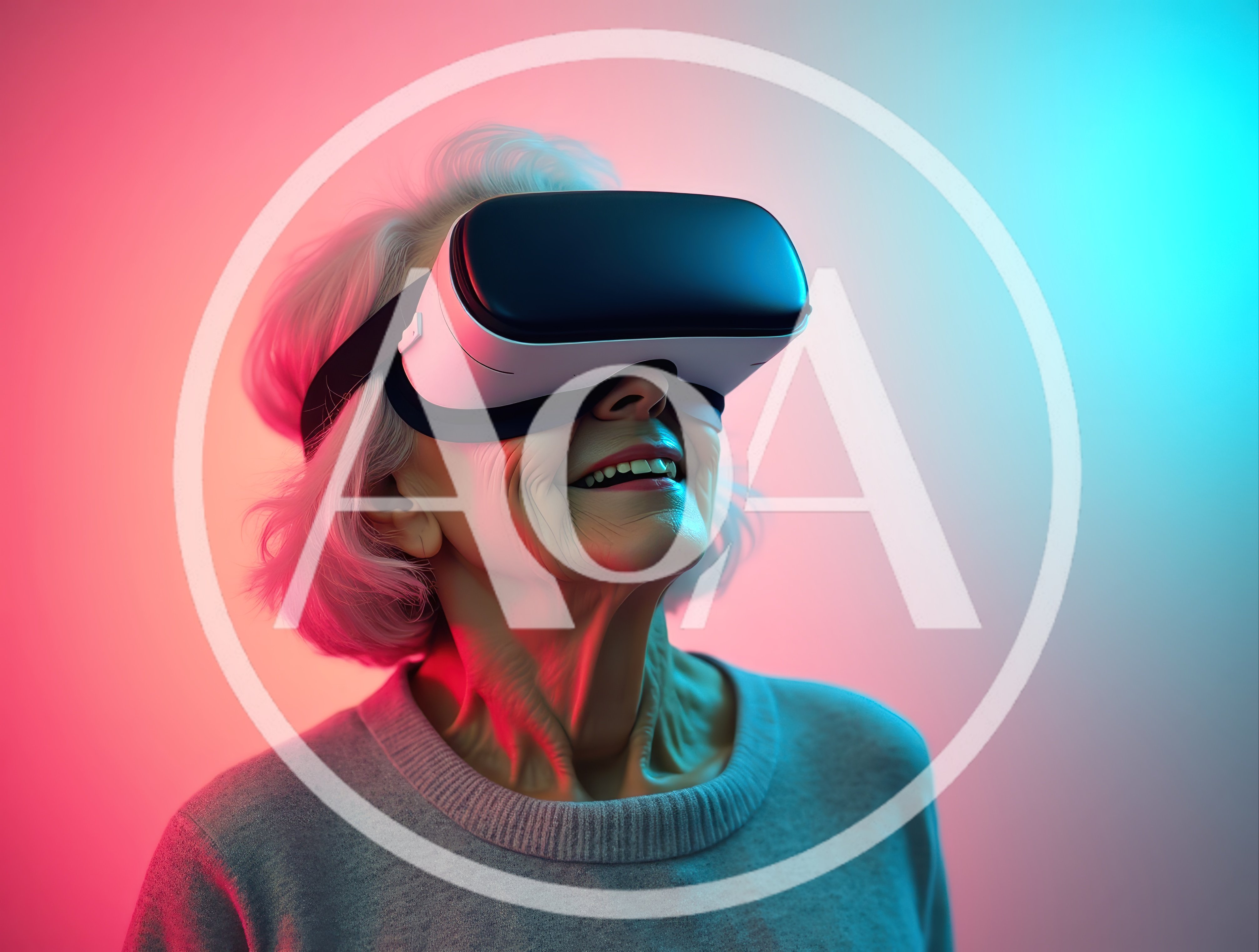 Elderly Woman Experiencing Virtual Reality Headset