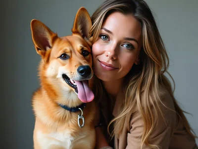 Young Woman Posing With Her Happy Pet Dog