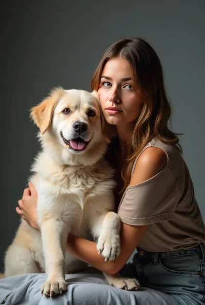 Young Woman Embracing Her Golden Retriever Dog