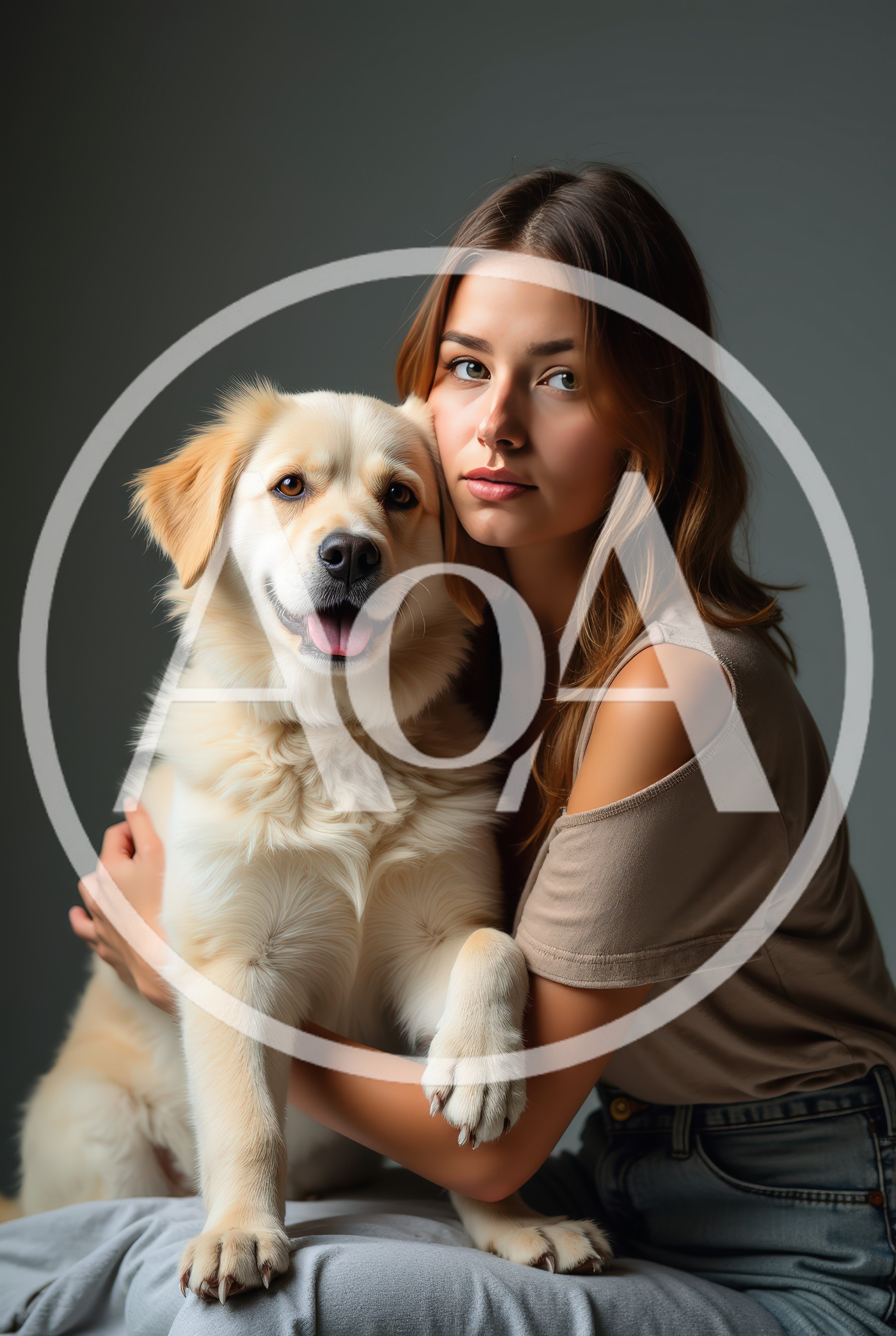 Young Woman Embracing Her Golden Retriever Dog