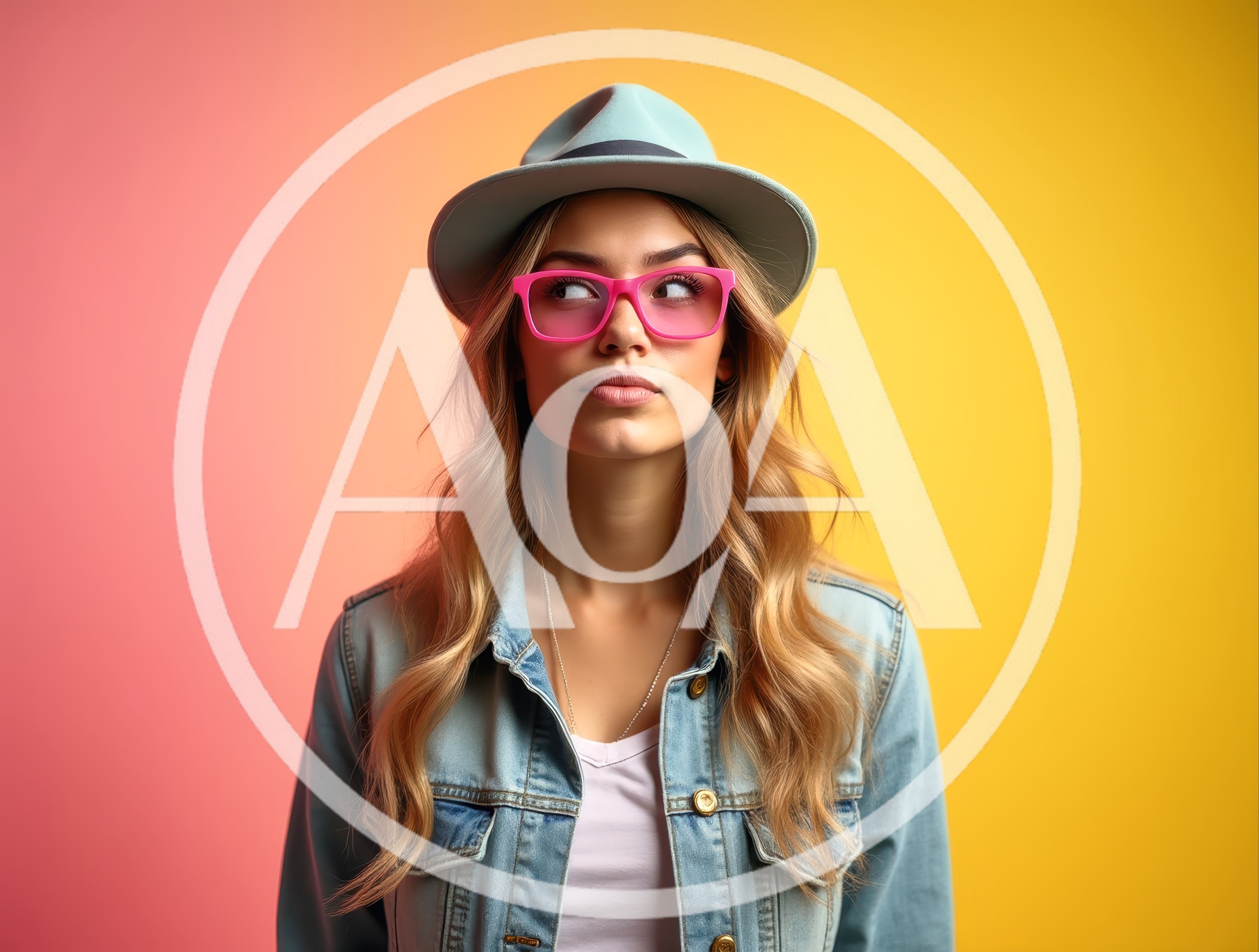 Young Woman Wearing Fedora and Pink Glasses
