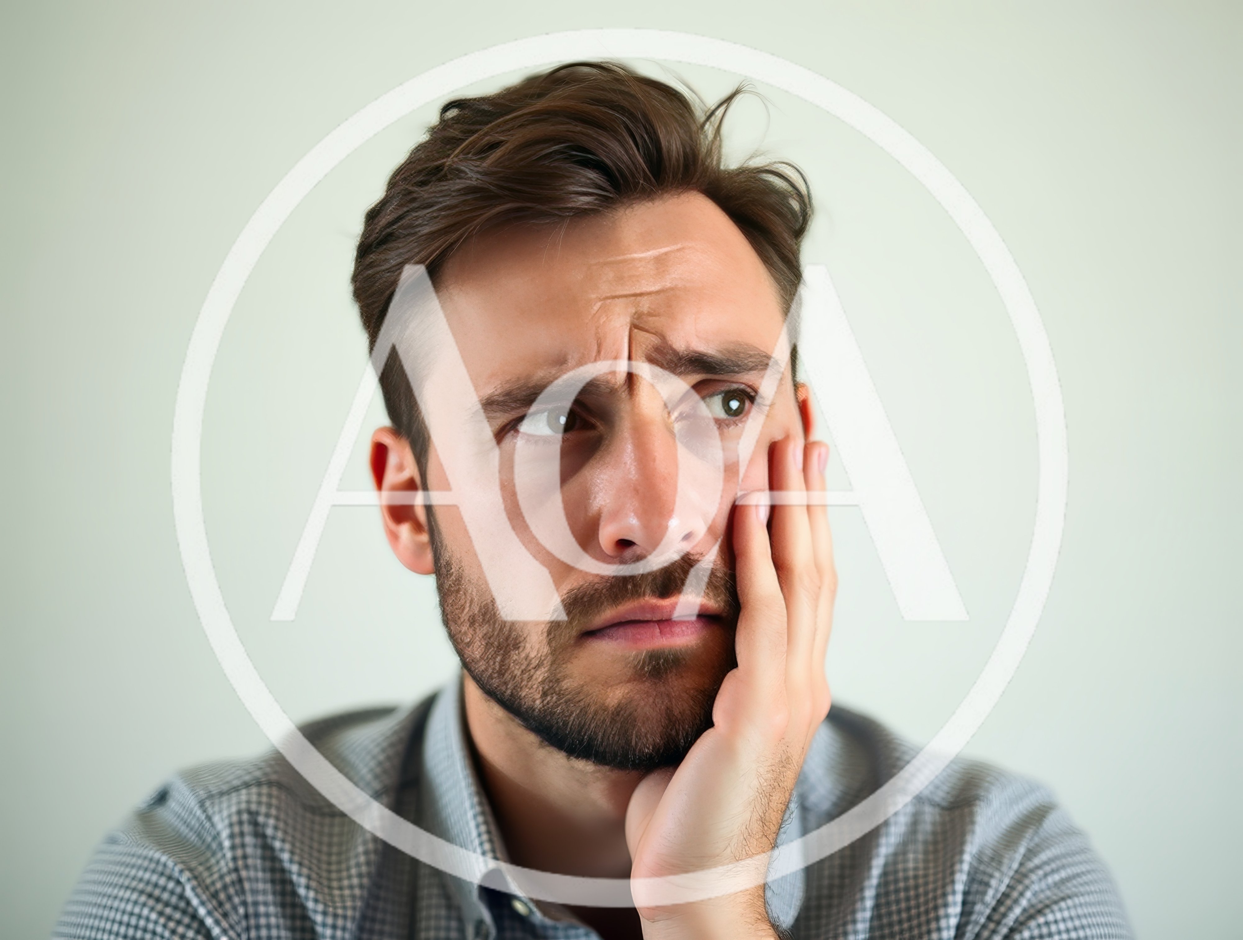 Stressed Man Touching His Face In Thought