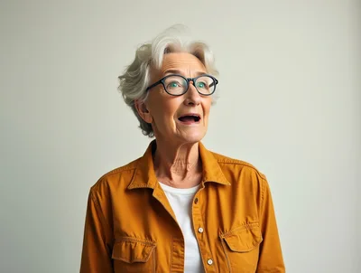 Surprised Senior Woman Looking Upwards In Studio