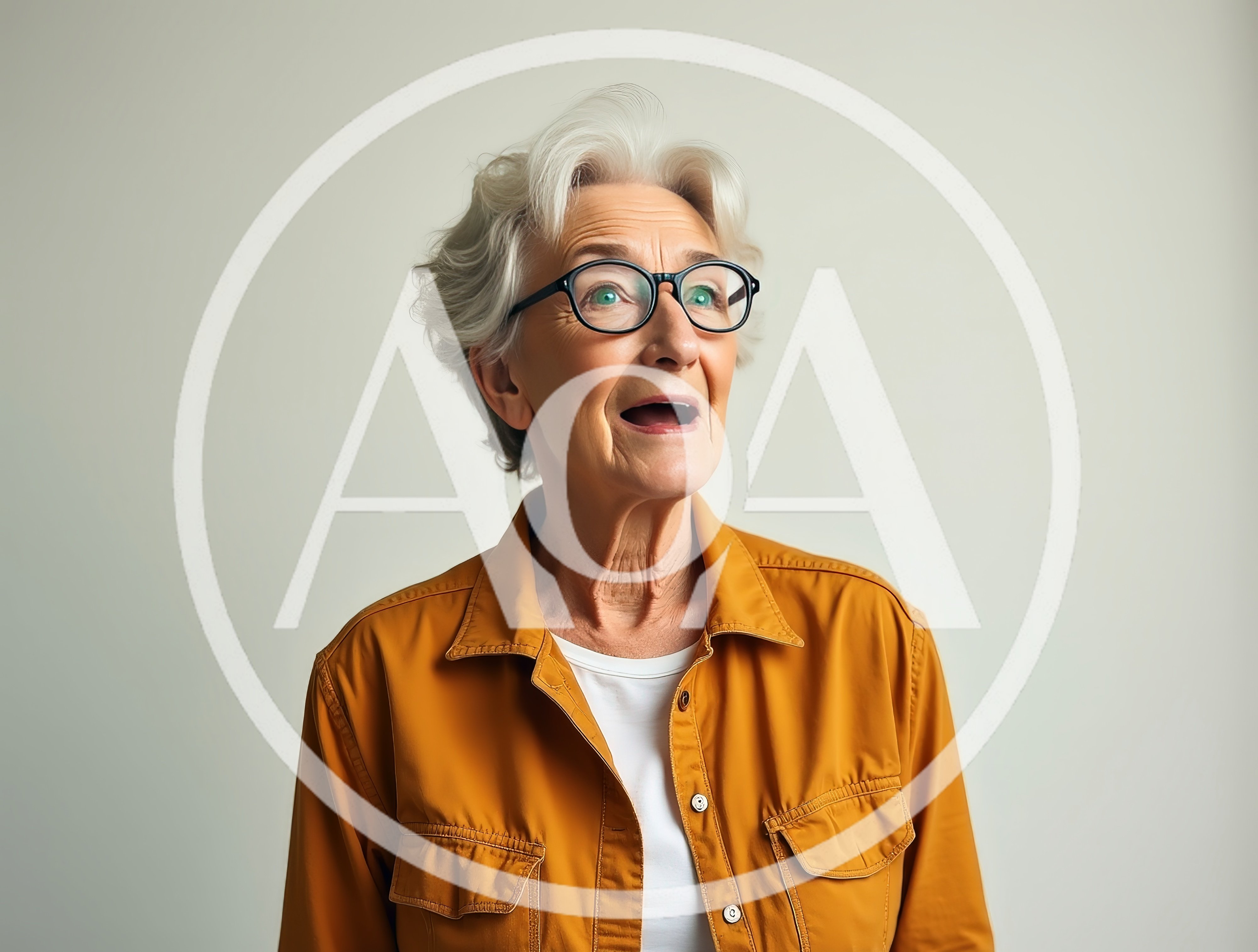 Surprised Senior Woman Looking Upwards In Studio