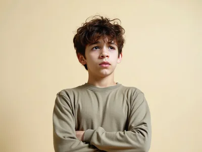 Portrait Of A Thoughtful Young Boy With Messy Hair