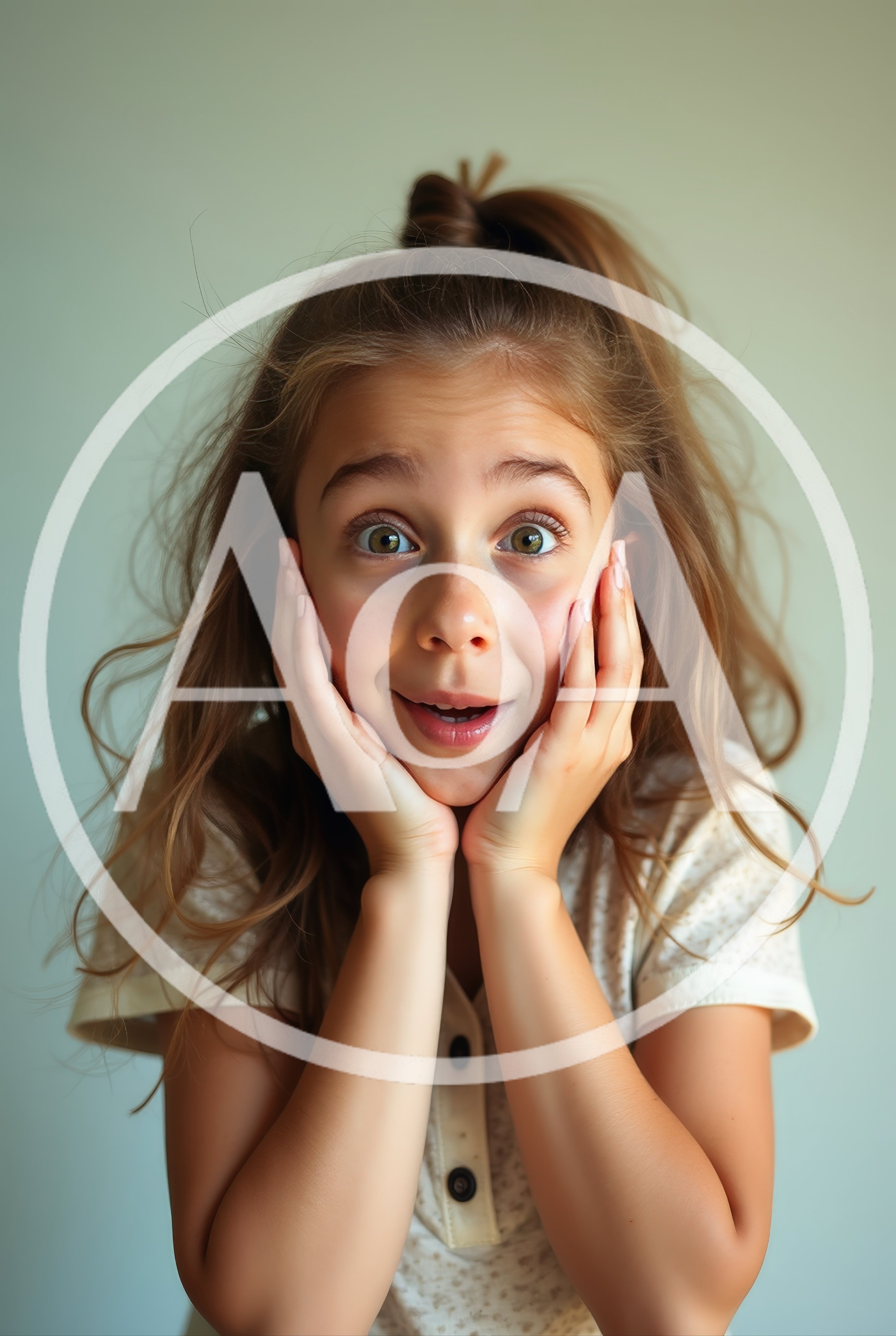 Surprised Young Girl With Hands On Cheeks