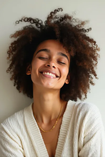 Portrait Of A Smiling Woman With Curly Hair