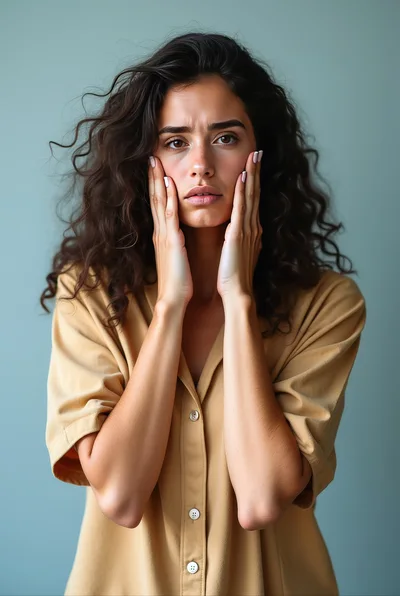Stressed Young Woman Holding Her Face In Concern