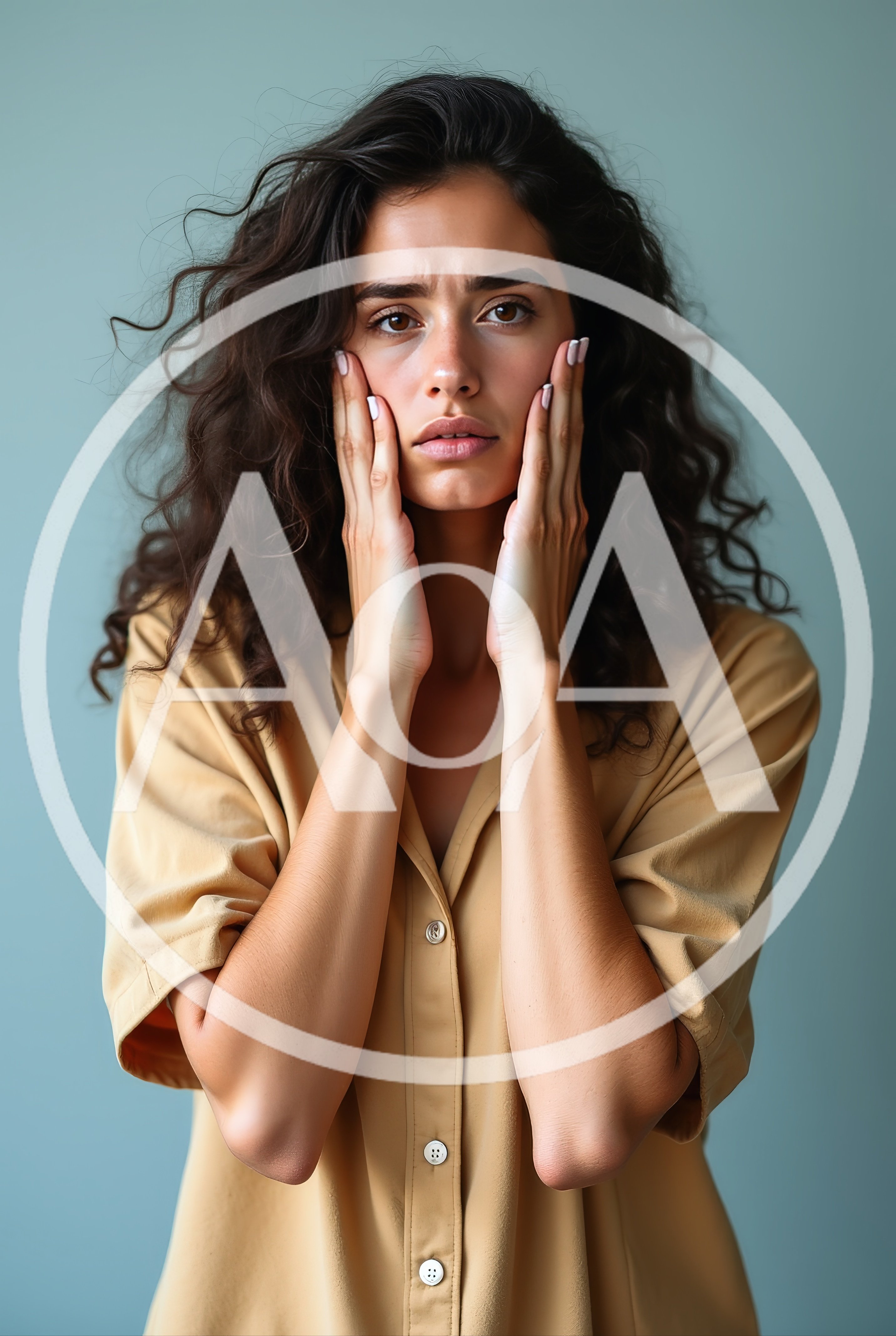 Stressed Young Woman Holding Her Face In Concern