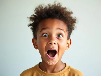 Surprised Young Boy With Wide Eyes And Open Mouth