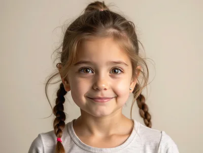 Portrait Of A Smiling Young Girl With Braided Hair