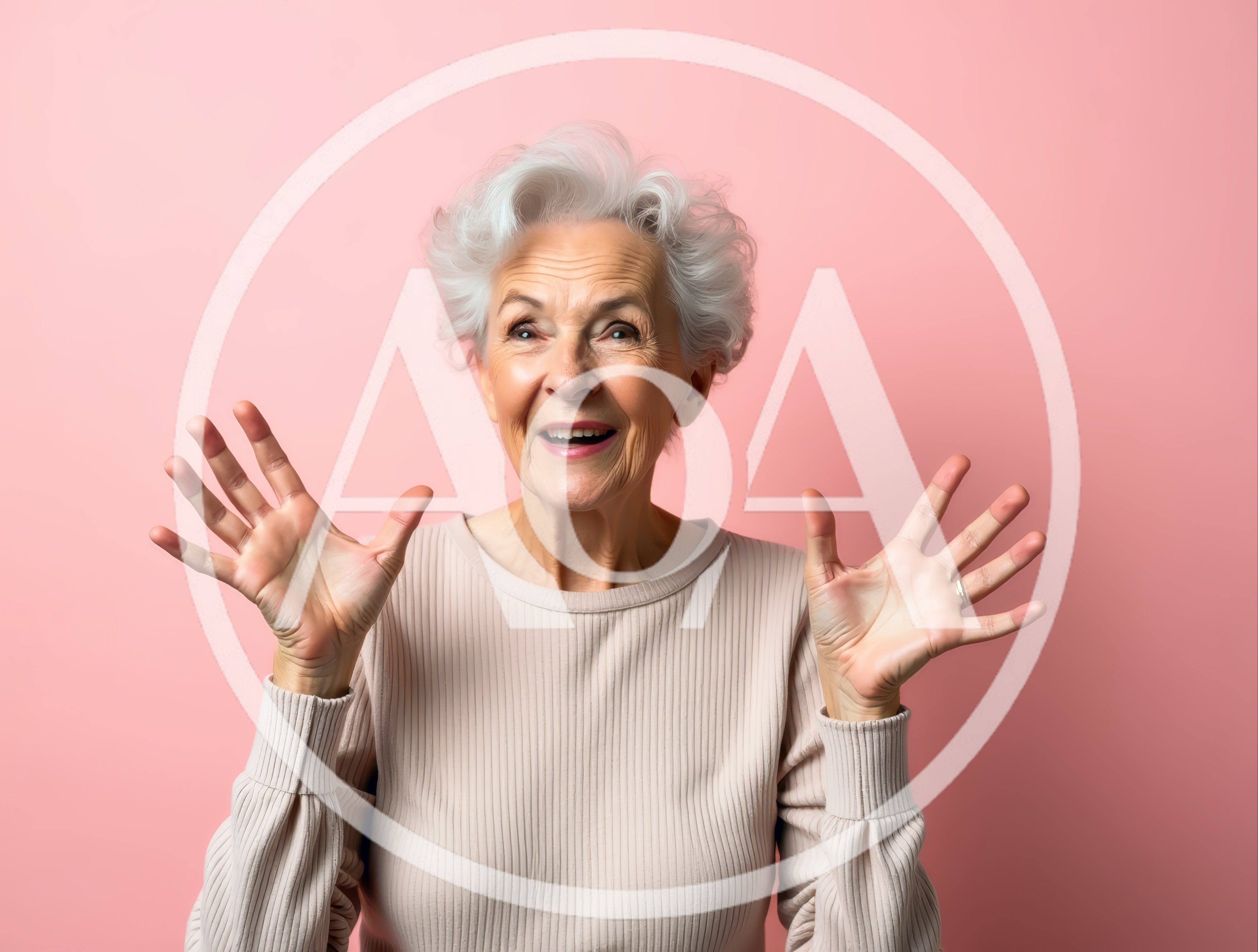 Surprised Senior Woman With Hands Raised