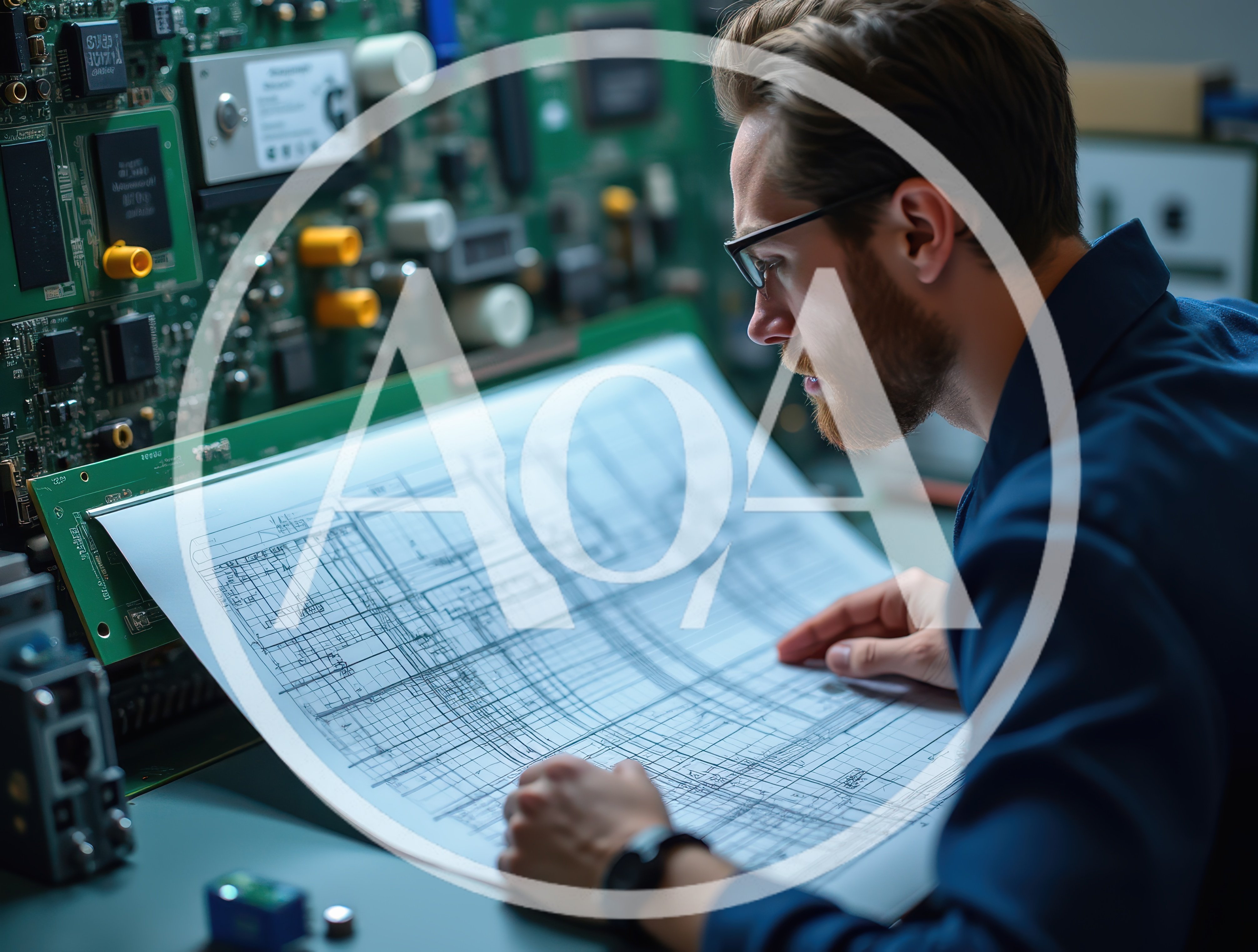 Engineer Examining Technical Circuit Schematics In Laboratory