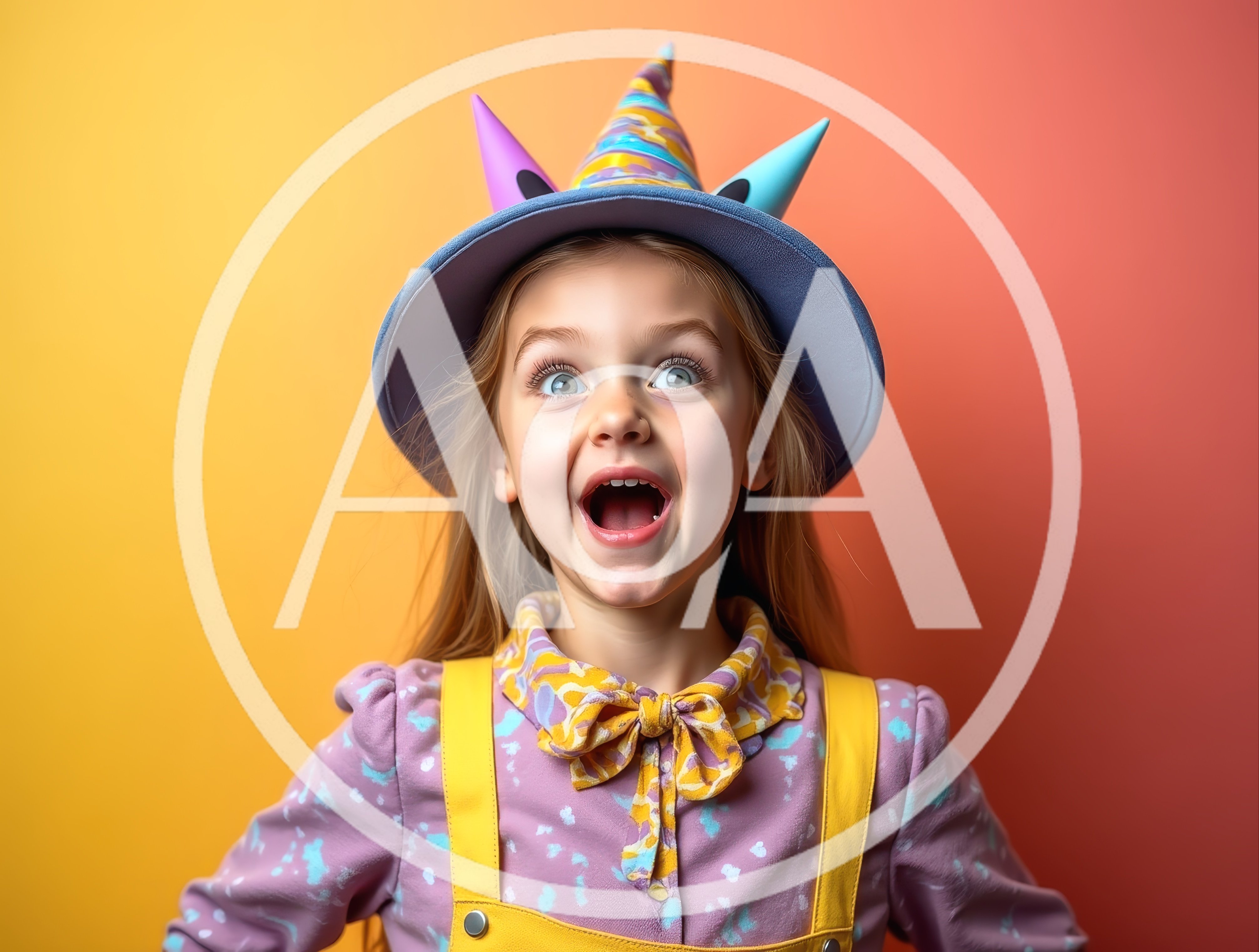 Surprised Young Girl Wearing A Colorful Party Hat