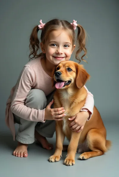 Young Girl Hugging Her Golden Puppy
