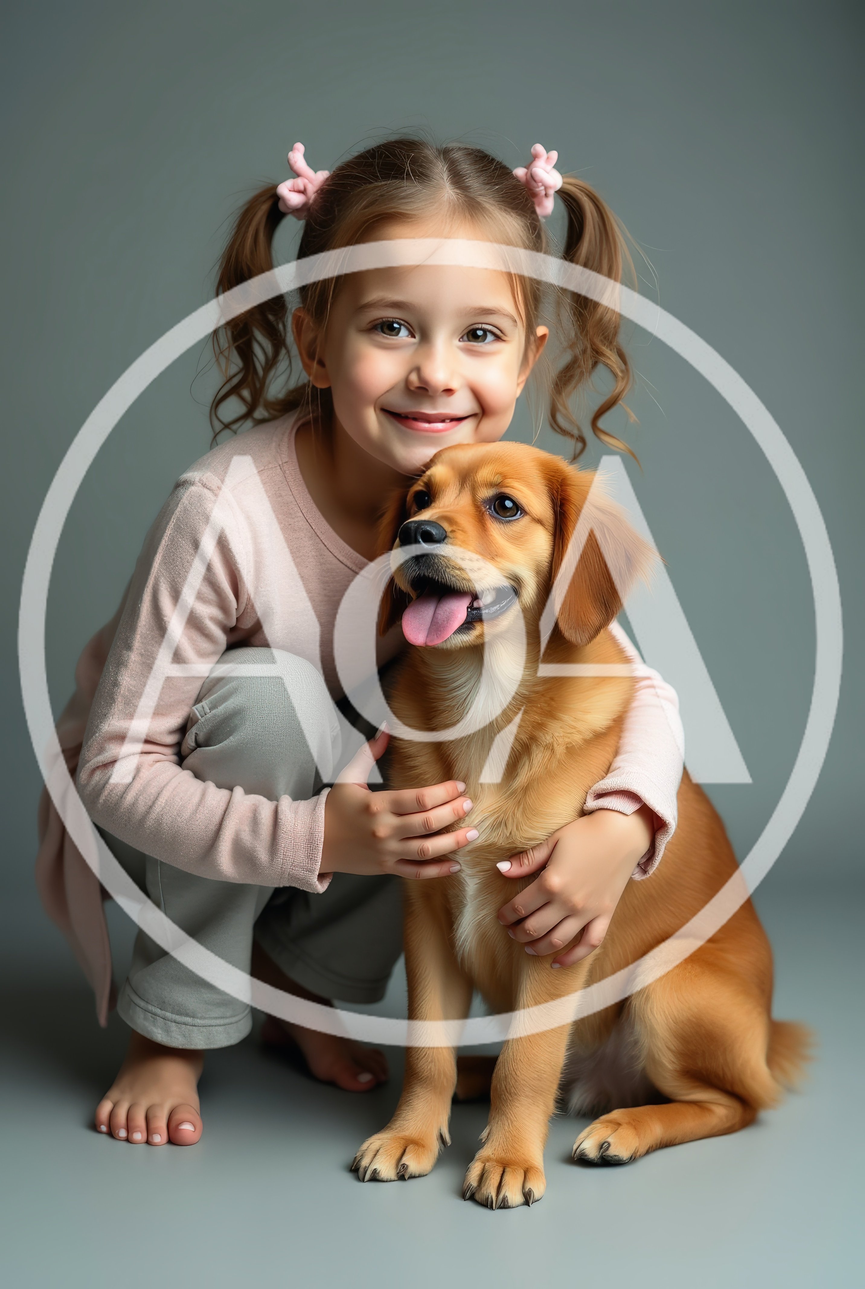 Young Girl Hugging Her Golden Puppy