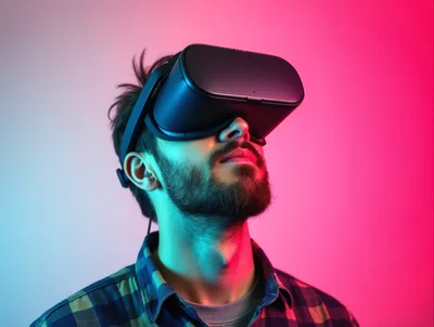 Young Man Wearing Virtual Reality Headset