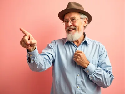 Cheerful Senior Man Pointing To The Side