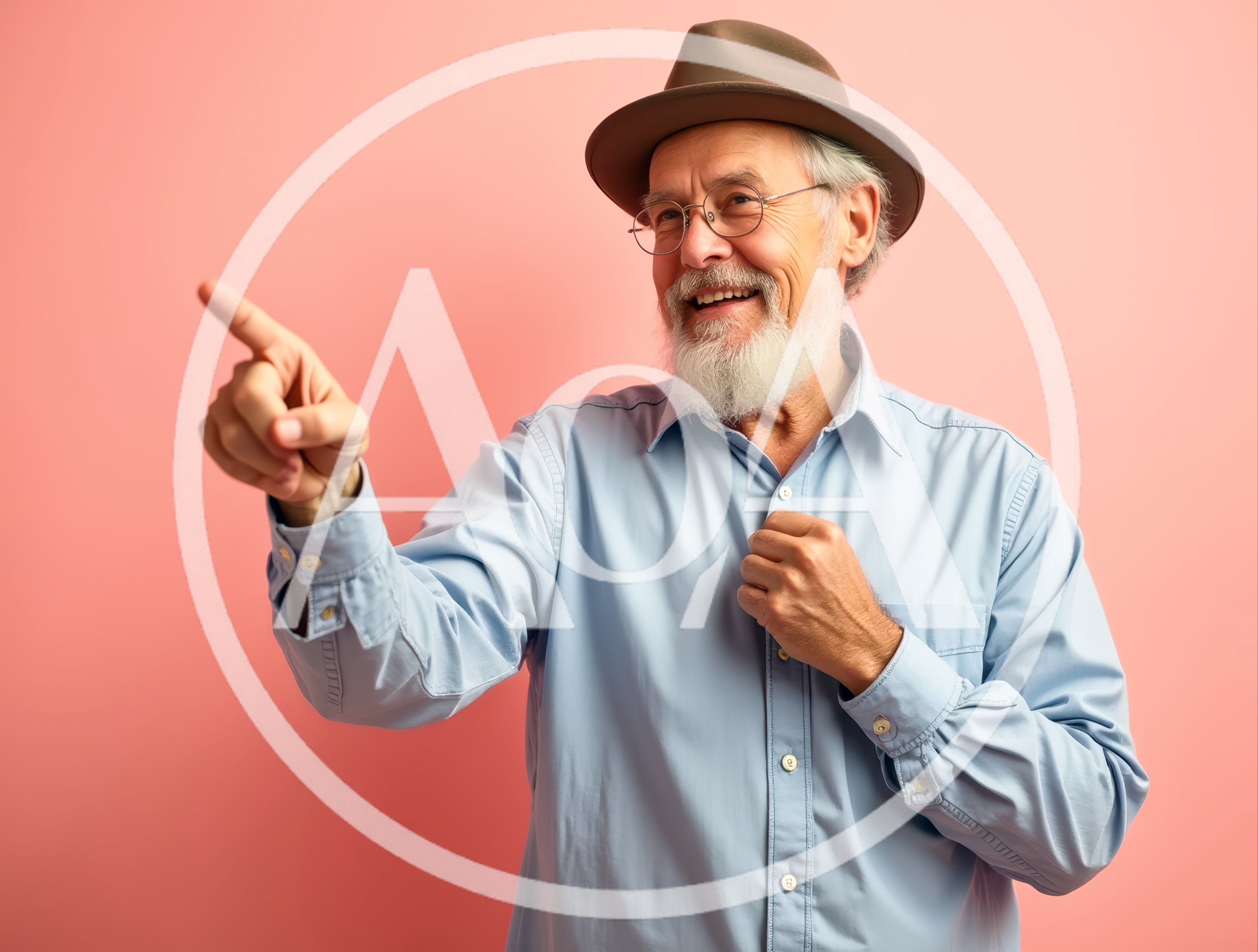 Cheerful Senior Man Pointing To The Side