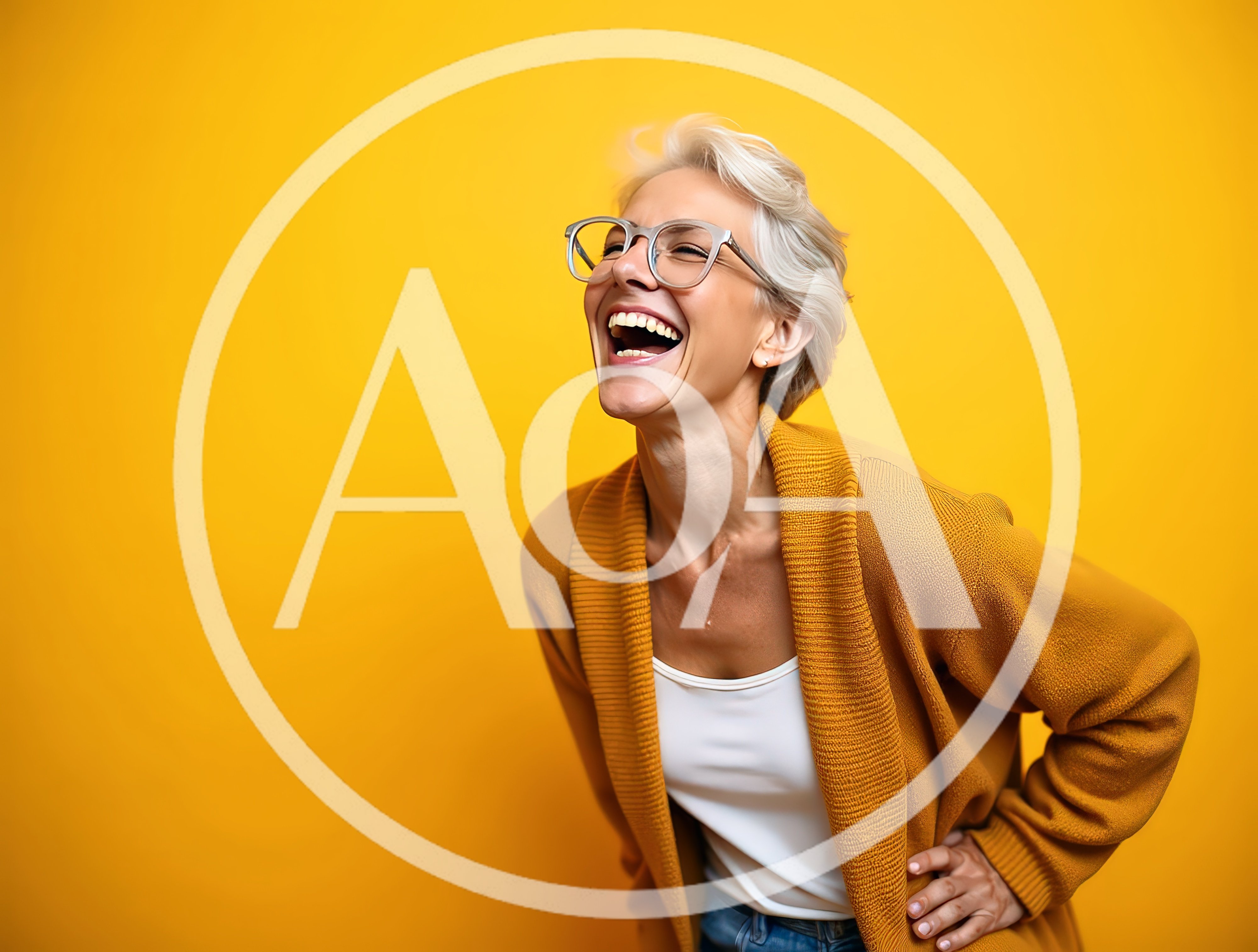 Happy Mature Woman Laughing Against Yellow Background