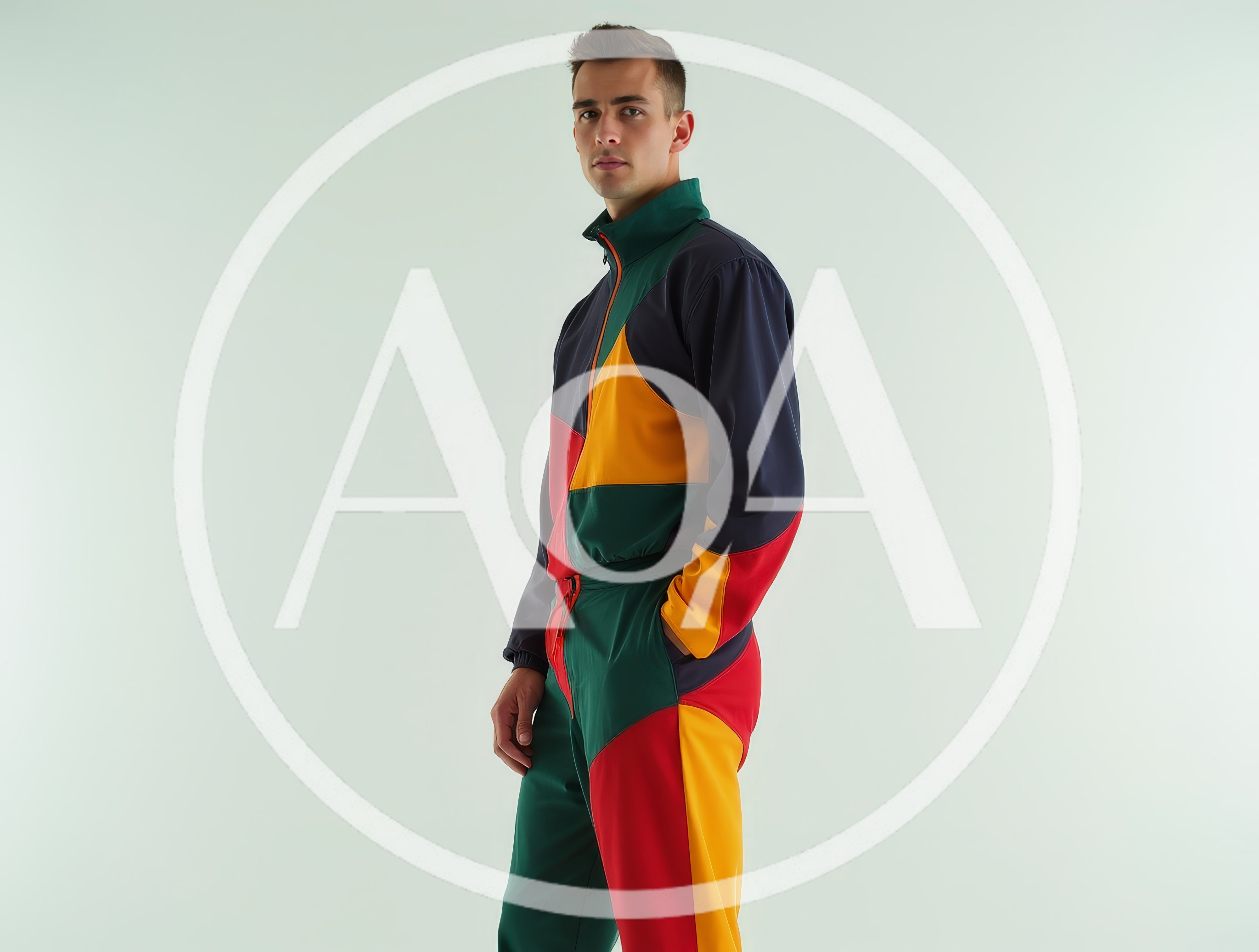 Young Man Posing In A Colorful Retro Tracksuit