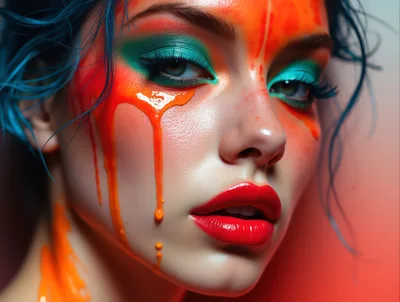 Portrait Of A Woman With Artistic Orange Paint Makeup