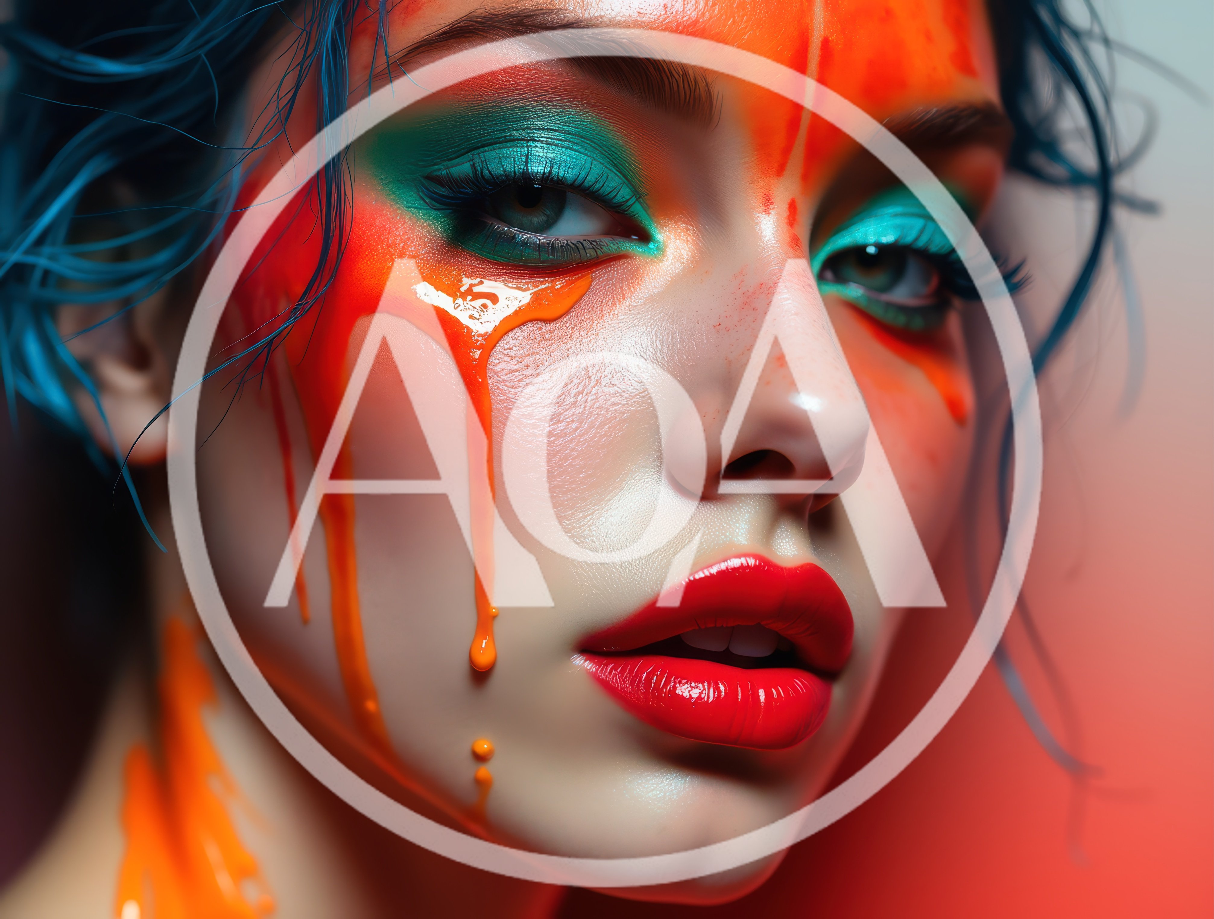 Portrait Of A Woman With Artistic Orange Paint Makeup