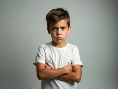 Portrait of a Young Boy Looking Angry